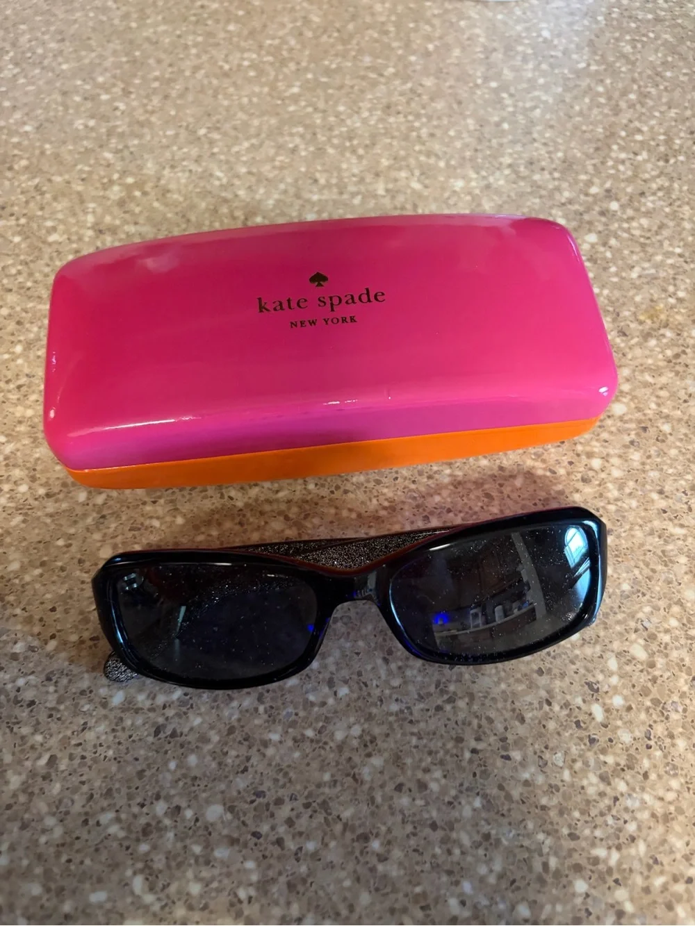kate spade black sunglasses with pink & orange case